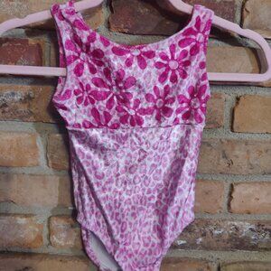 Girls Pink Floral/Animal Print Velvet Dance/Gymnastics Leotard
